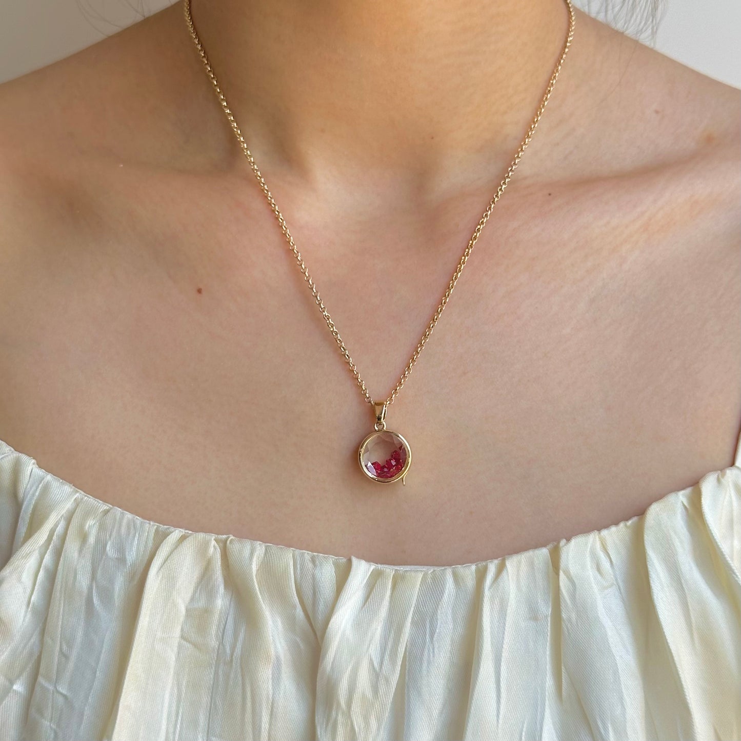 Personalized Crystal Bead Mini Round Locket Necklace