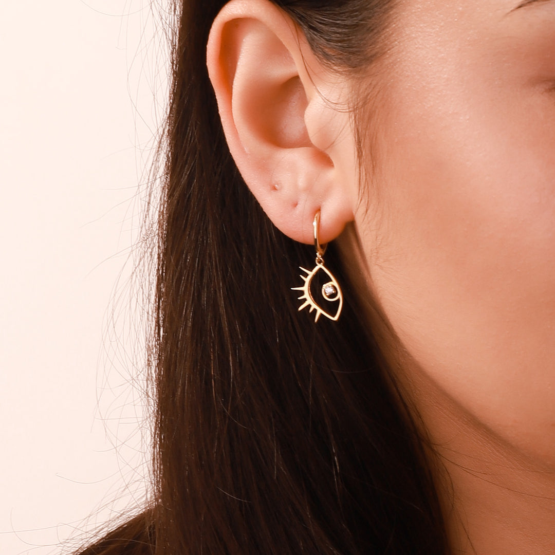 Diamond Eyes Drop Hoops Earrings