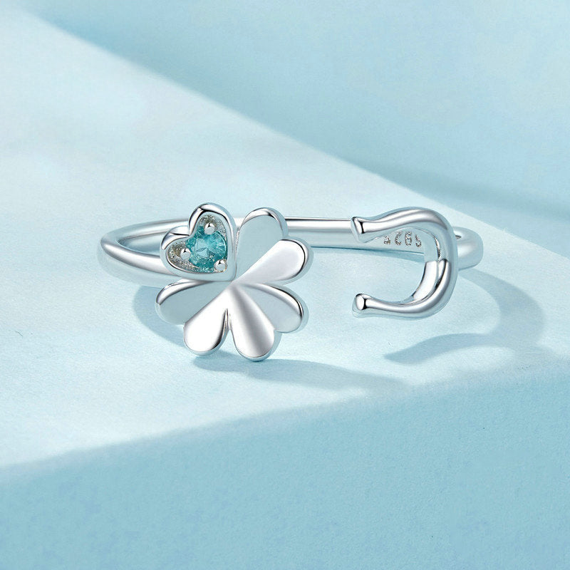 Horseshoe Four Leaf Clover Ring