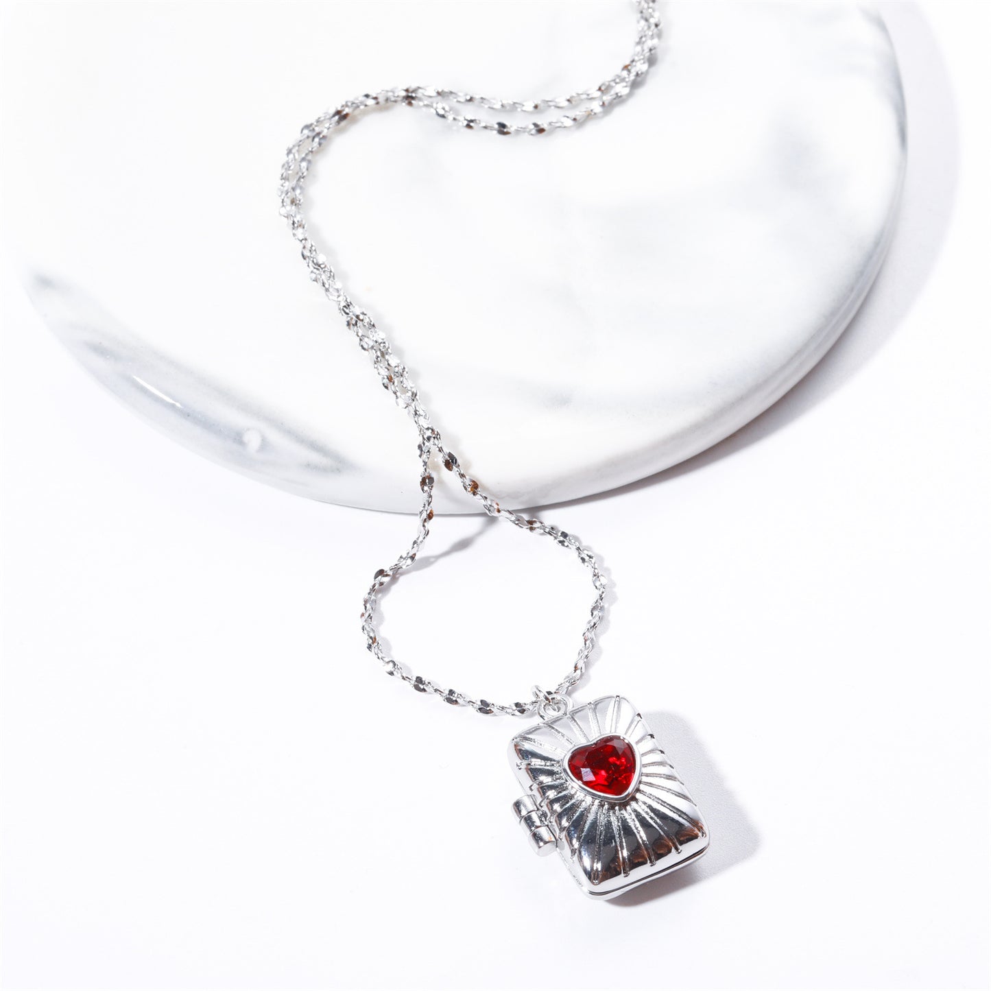 Silver Heart Locket Pendant Necklace
