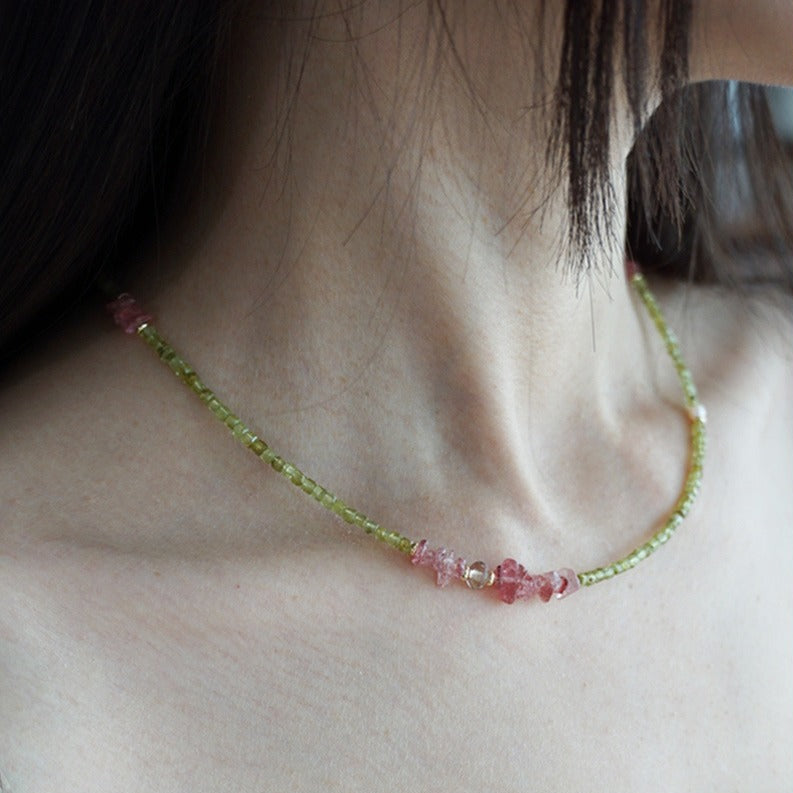 Rose Quartz and Peridot Beaded Necklace