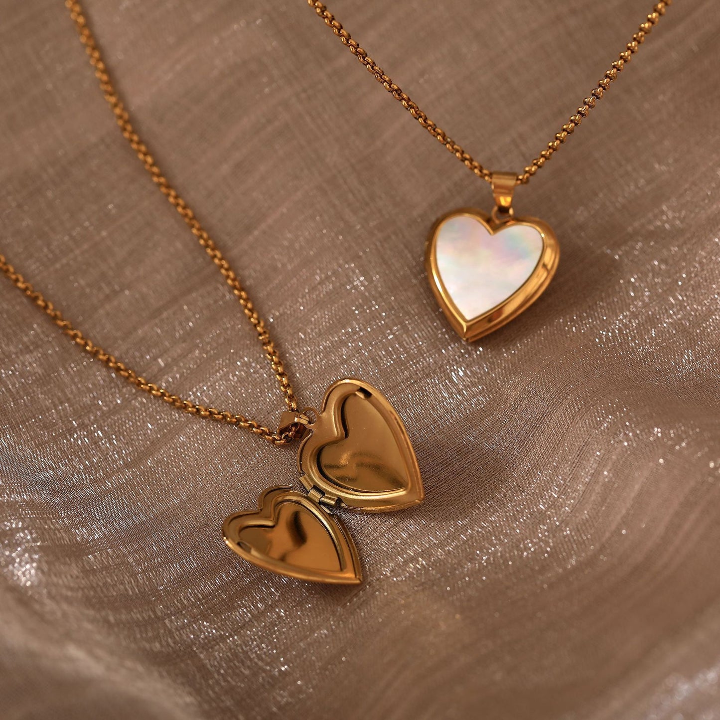 Golden Heart Locket Pendant Necklace
