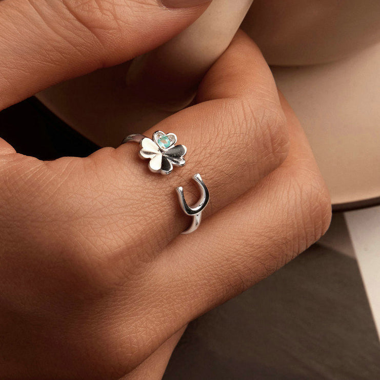 Horseshoe Four Leaf Clover Ring