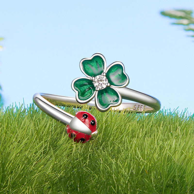Four Leaf Clover Ladybug Ring