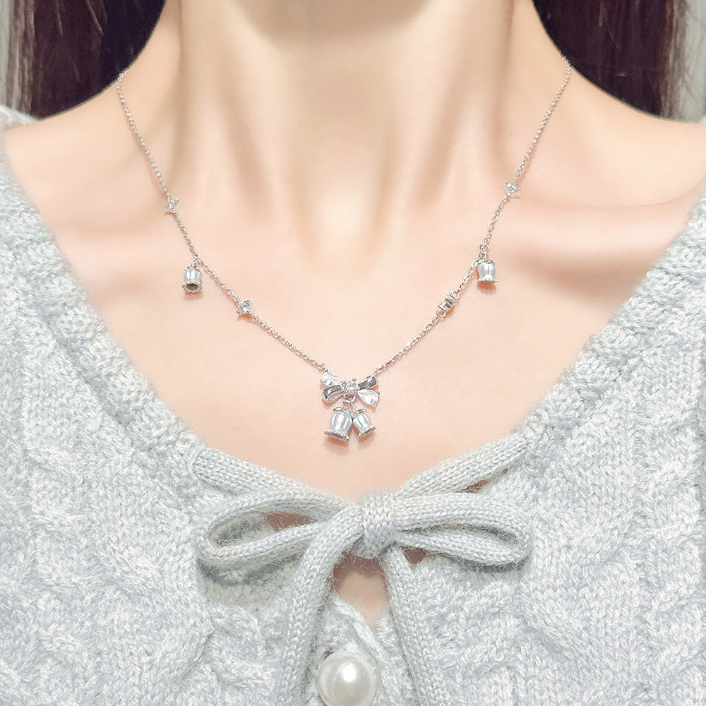 Lily Of The Valley Bow Silver Necklace
