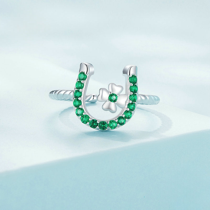 Horseshoe Four Leaf Clover Ring