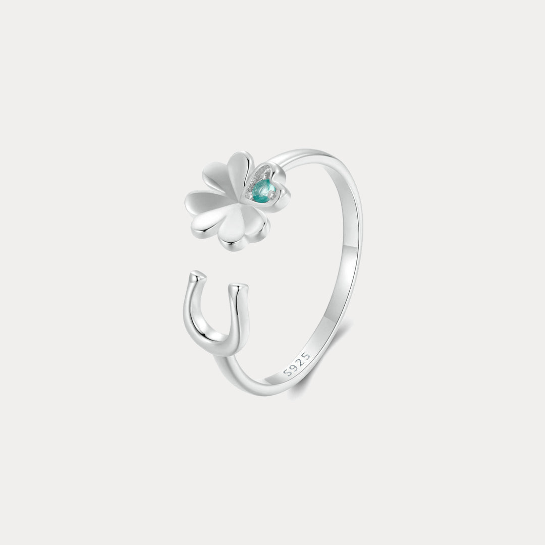 Horseshoe Four Leaf Clover Ring