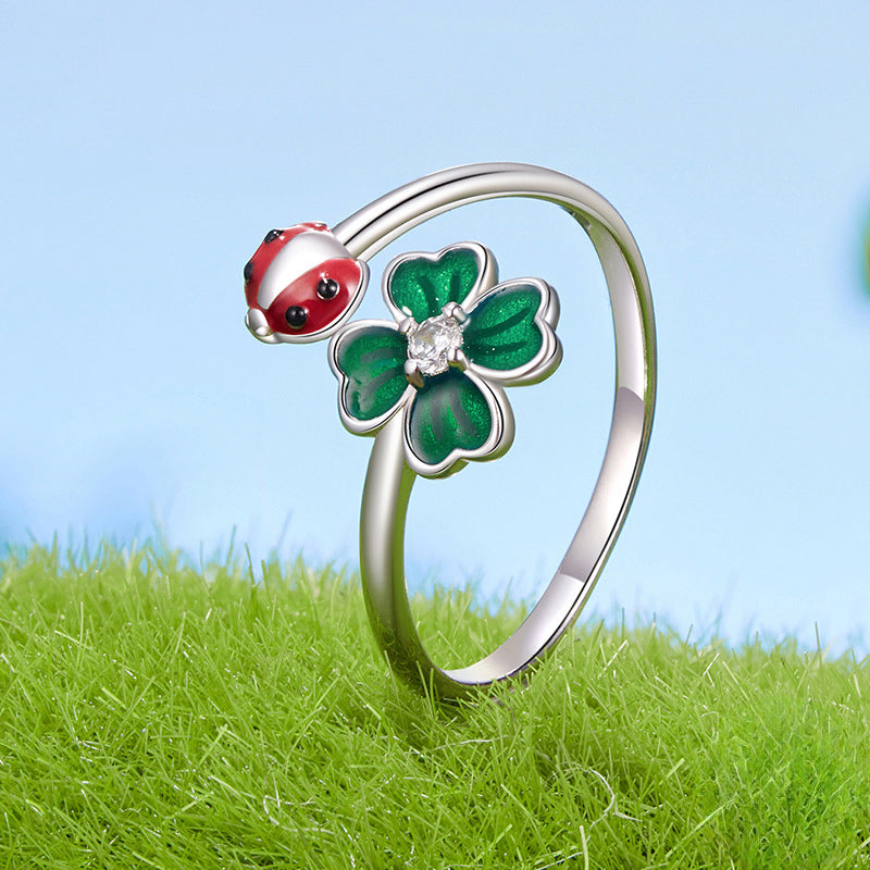 Four Leaf Clover Ladybug Ring