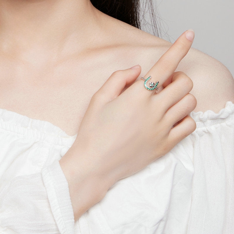 Horseshoe Four Leaf Clover Ring