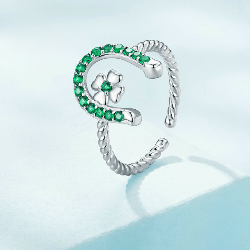 Horseshoe Four Leaf Clover Ring