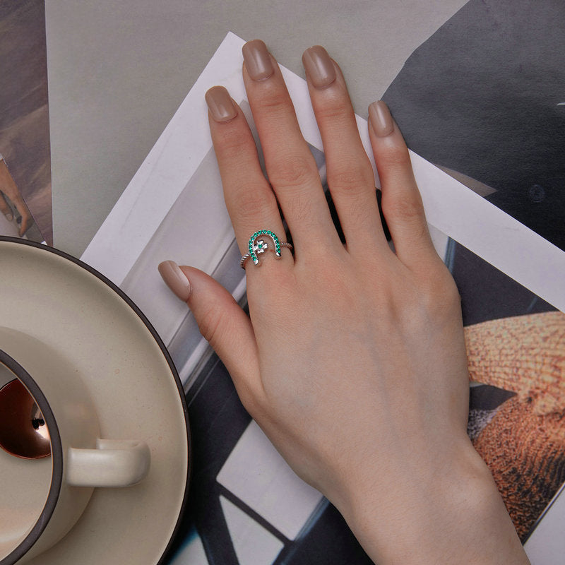 Horseshoe Four Leaf Clover Ring