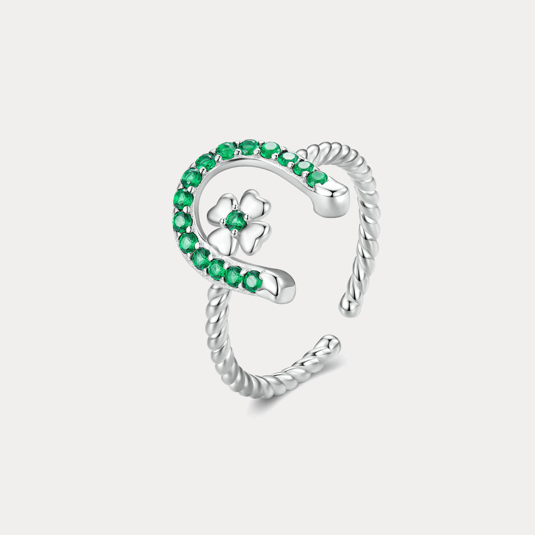 Horseshoe Four Leaf Clover Ring