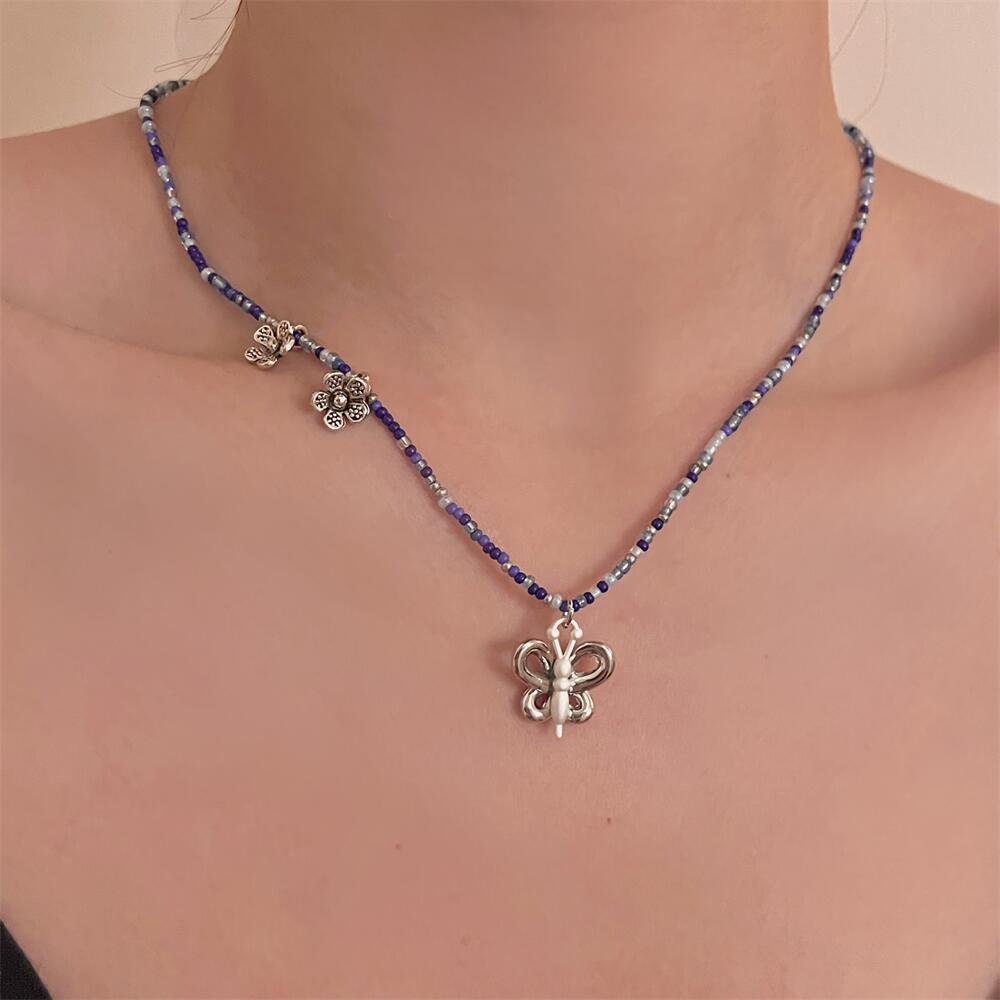 Flower Butterfly Bead Necklace