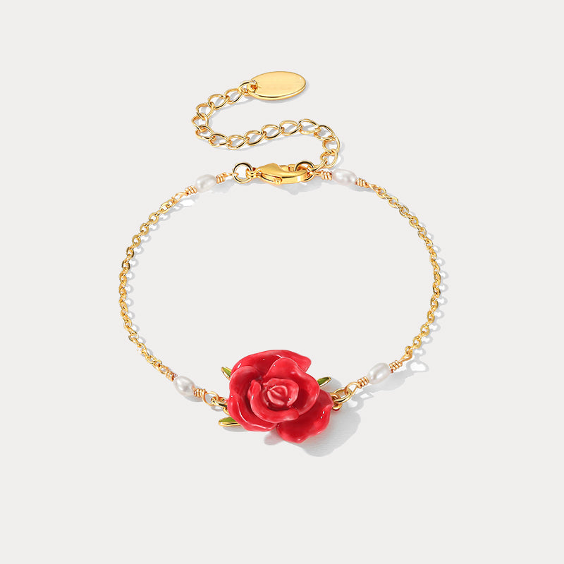 Red Rose Bracelet – 18K Gold-Plated Floral Jewelry Verdivine
