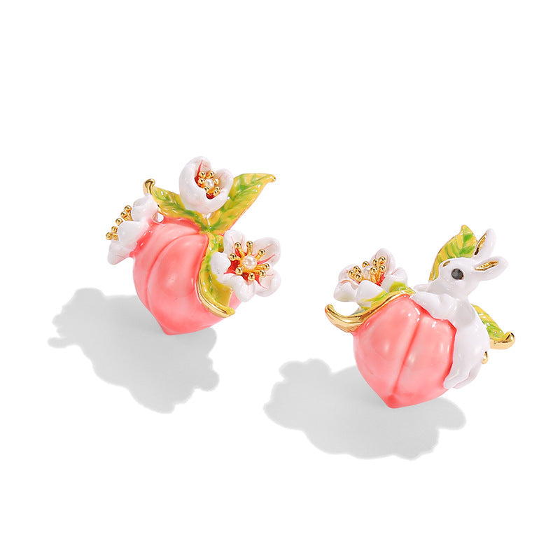 Cute Bunny With Peach Earrings
