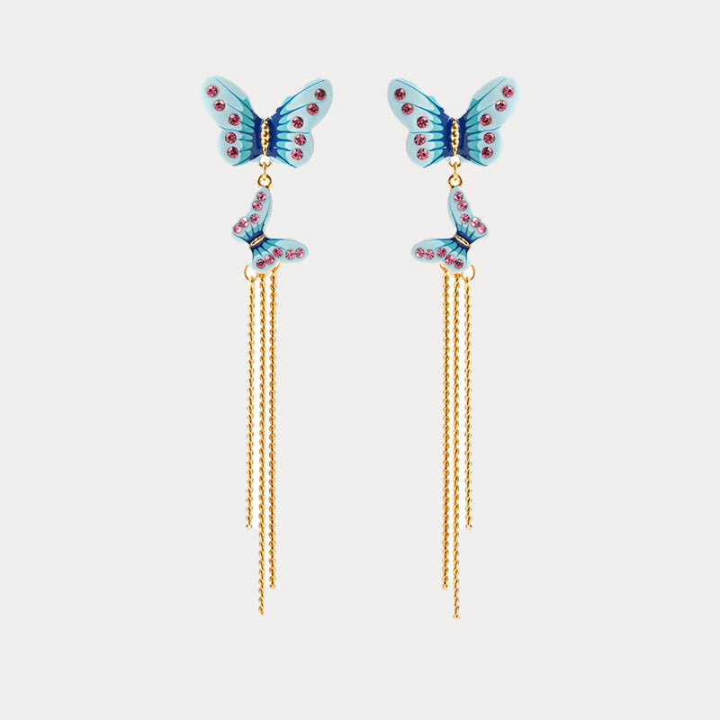 Forest Butterfly Tassel Earrings