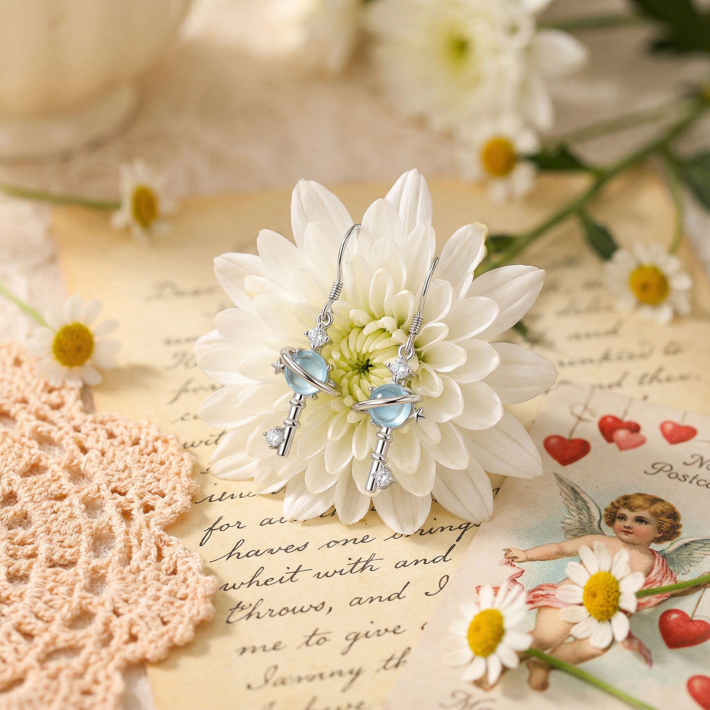 Saturn Halo Topaz Earrings