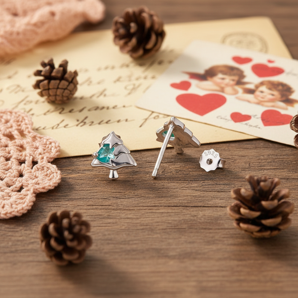 Silver Christmas Tree Stud Earrings