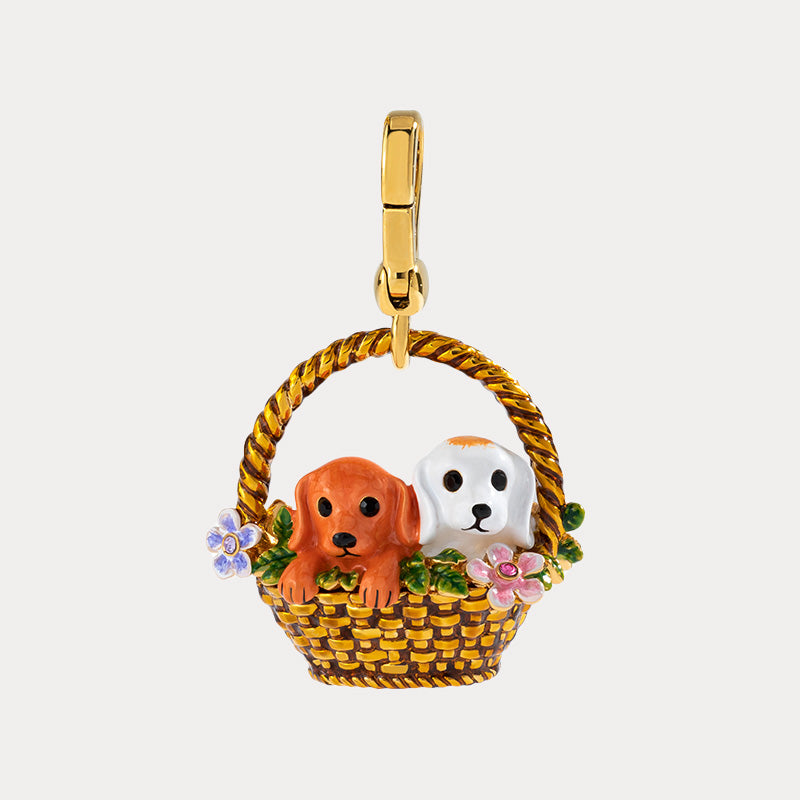Detailed product shot of the Verdivine Puppy Locket Pendant, perfect gift for dog lovers and enamel jewelry collectors.