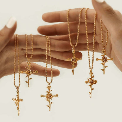 Floral Cross Pendant Neckalce