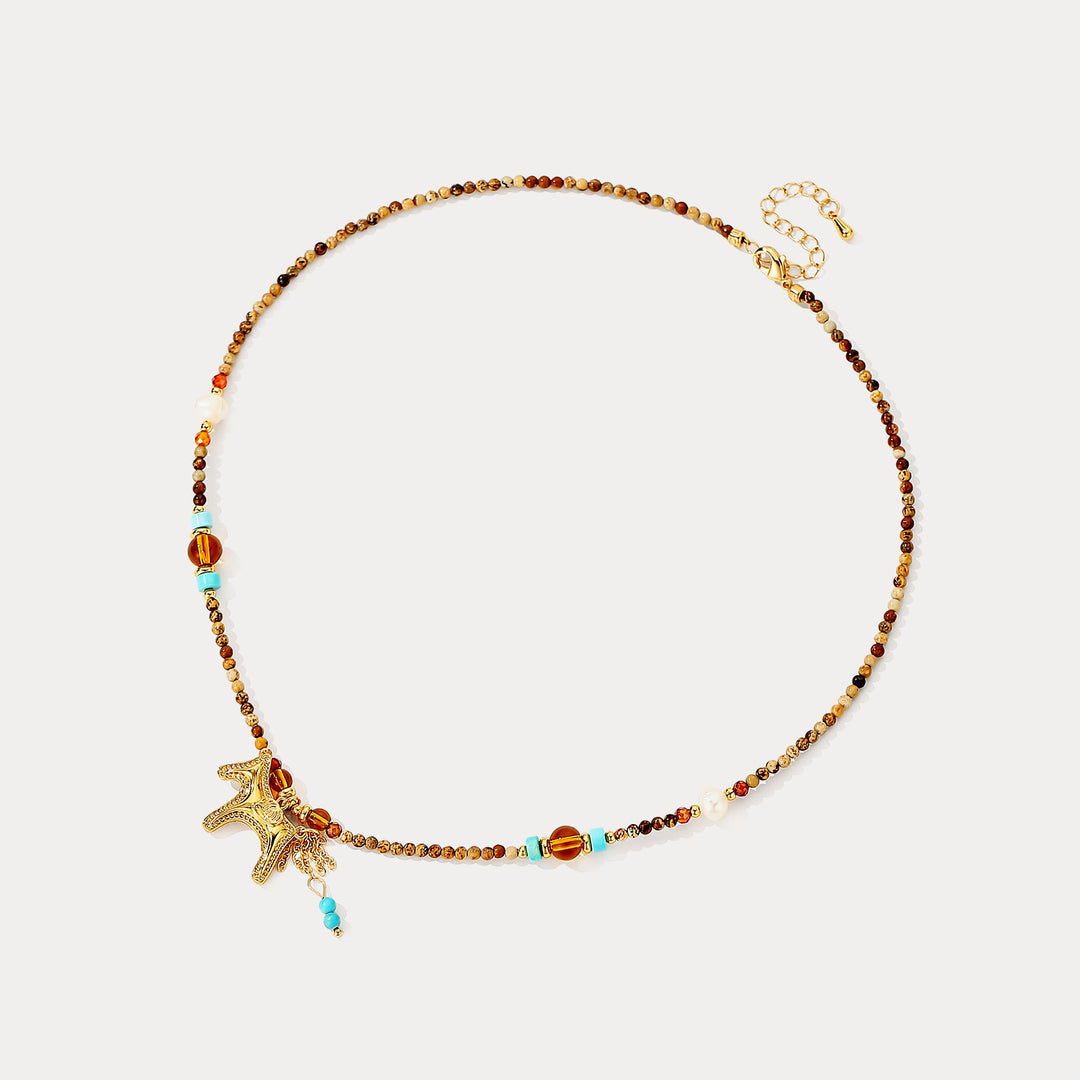 Agate Beaded Horse Necklace