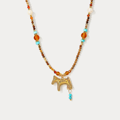 Agate Beaded Horse Necklace