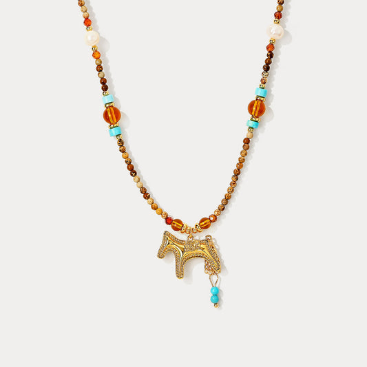 Agate Beaded Horse Necklace