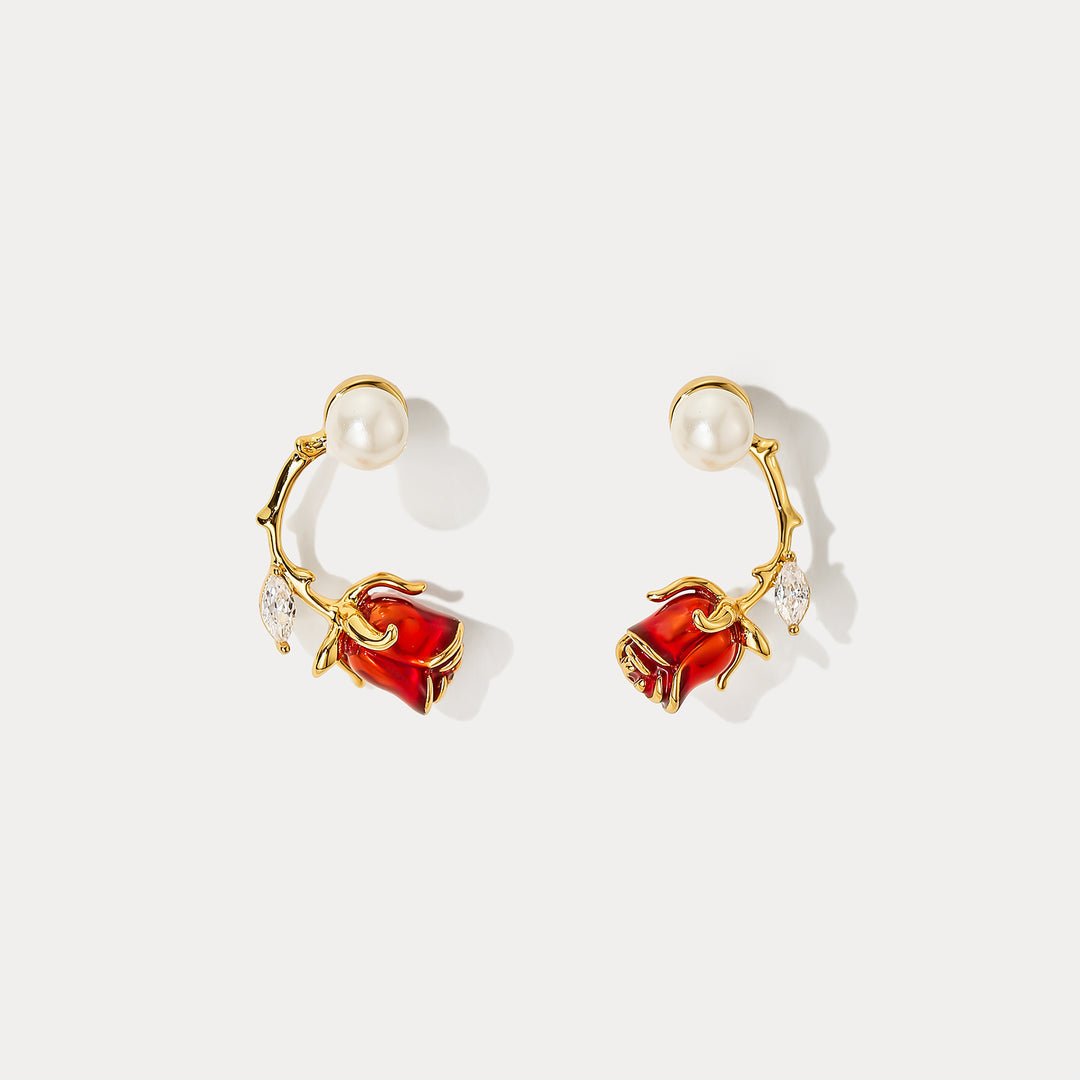 Rose Pearl Stud Earrings