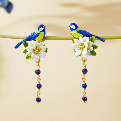 Blue Tit Tassel Earrings