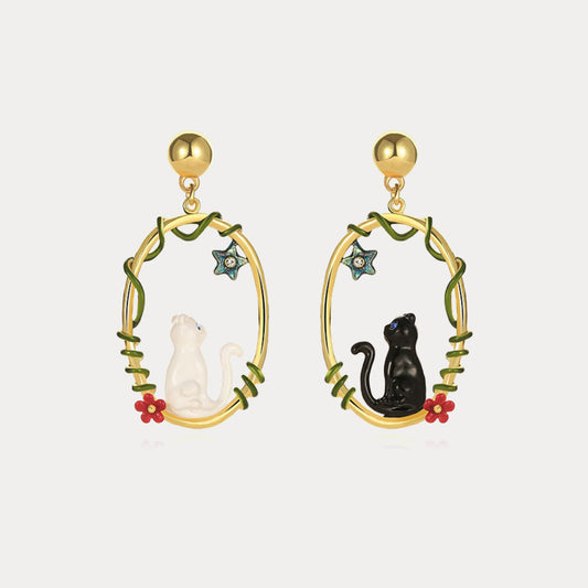 Black & White Cat Earrings