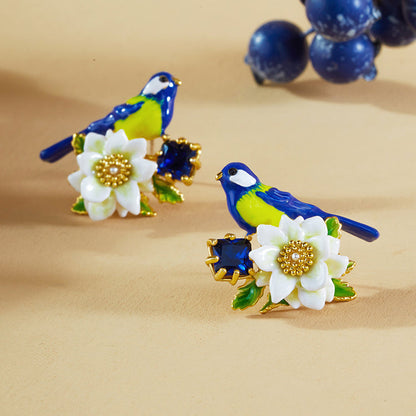 Blue Tit Gem Stud Earrings