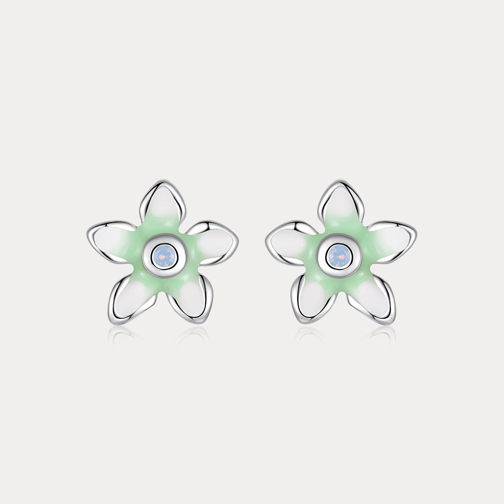 Green Flower Stud Earrings