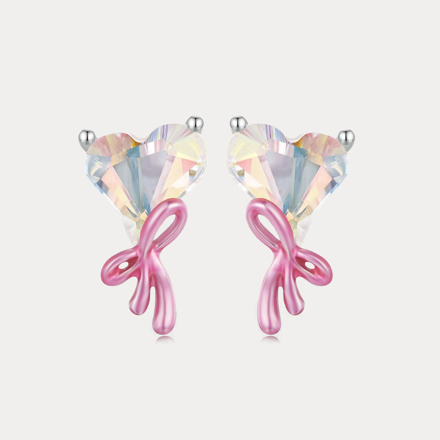 Pink Bow Heart Earrings