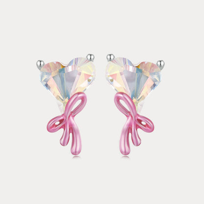 Pink Bow Heart Earrings