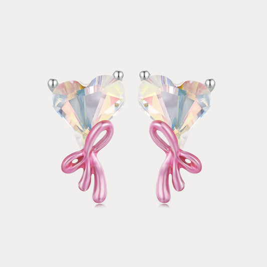 Pink Bow Heart Earrings