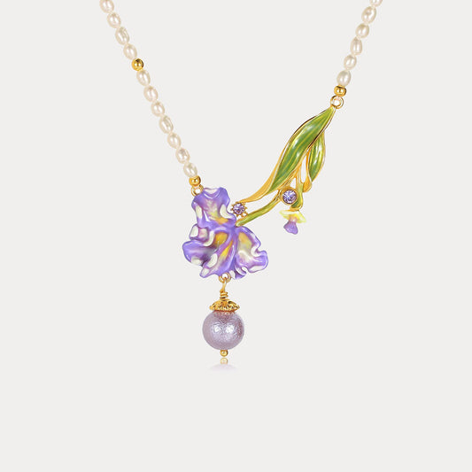 Iris Flower Pearl Necklace