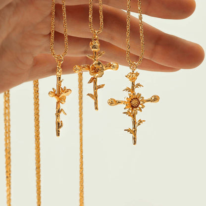 Floral Cross Pendant Neckalce