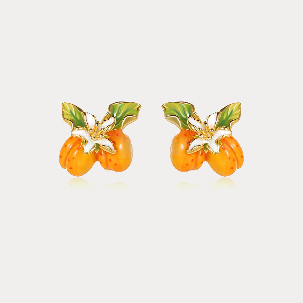 Golden Apricot Flower Stud Earrings