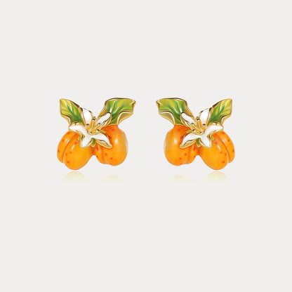 Golden Apricot Flower Stud Earrings