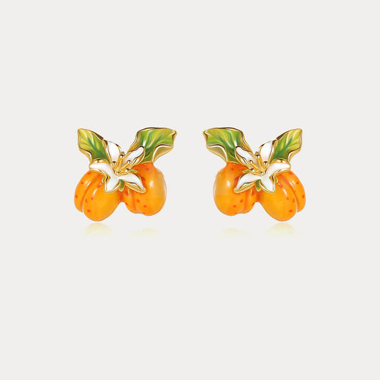 Golden Apricot Flower Stud Earrings