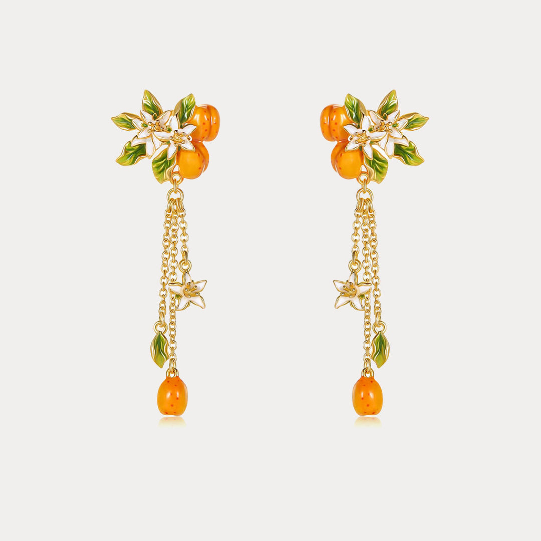 Golden Apricot Flower Tassel Earrings