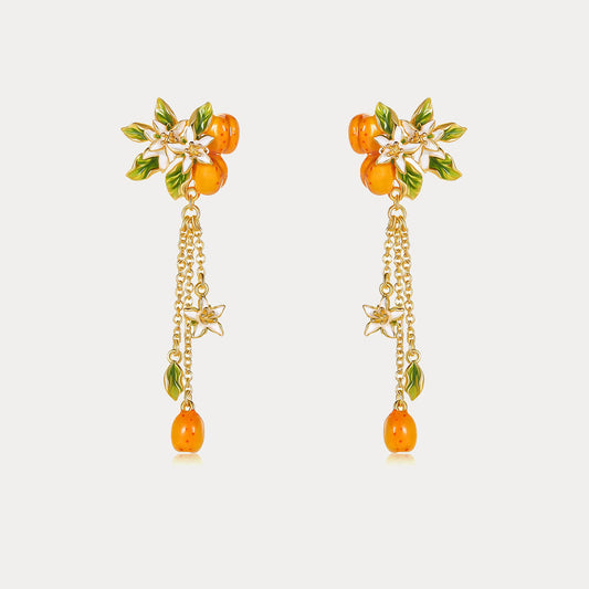 Golden Apricot Flower Tassel Earrings