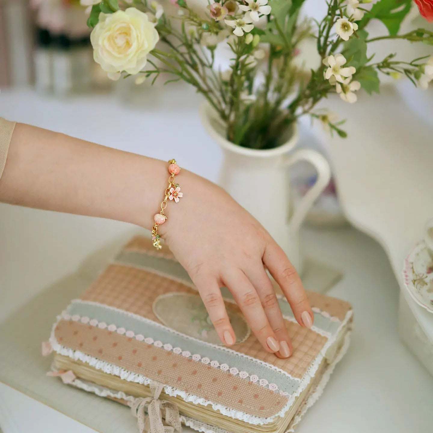 Peach Bracelet With Flower