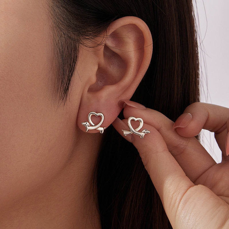 Heart Dachshund Stud Earrings