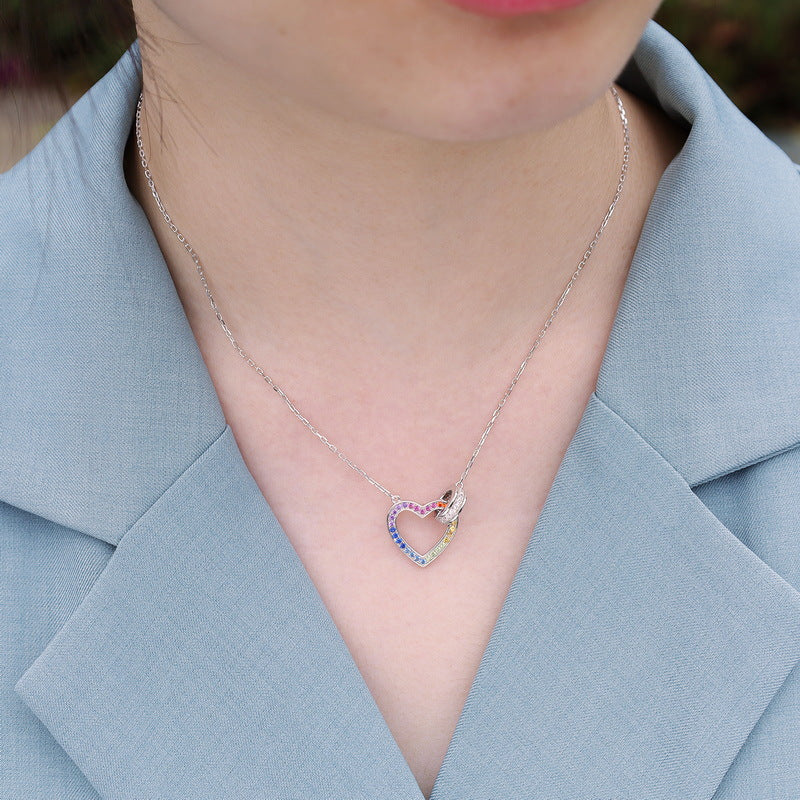 Silver Rainbow Heart Necklace