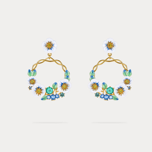 Blueberry Flower Dangle Hoop Earrings