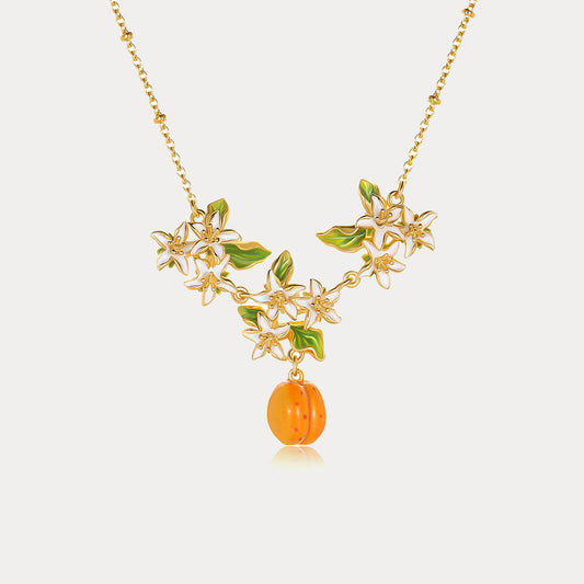 Golden Apricot Blossom Pendant Necklace