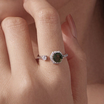 Moss Agate Halo Ring