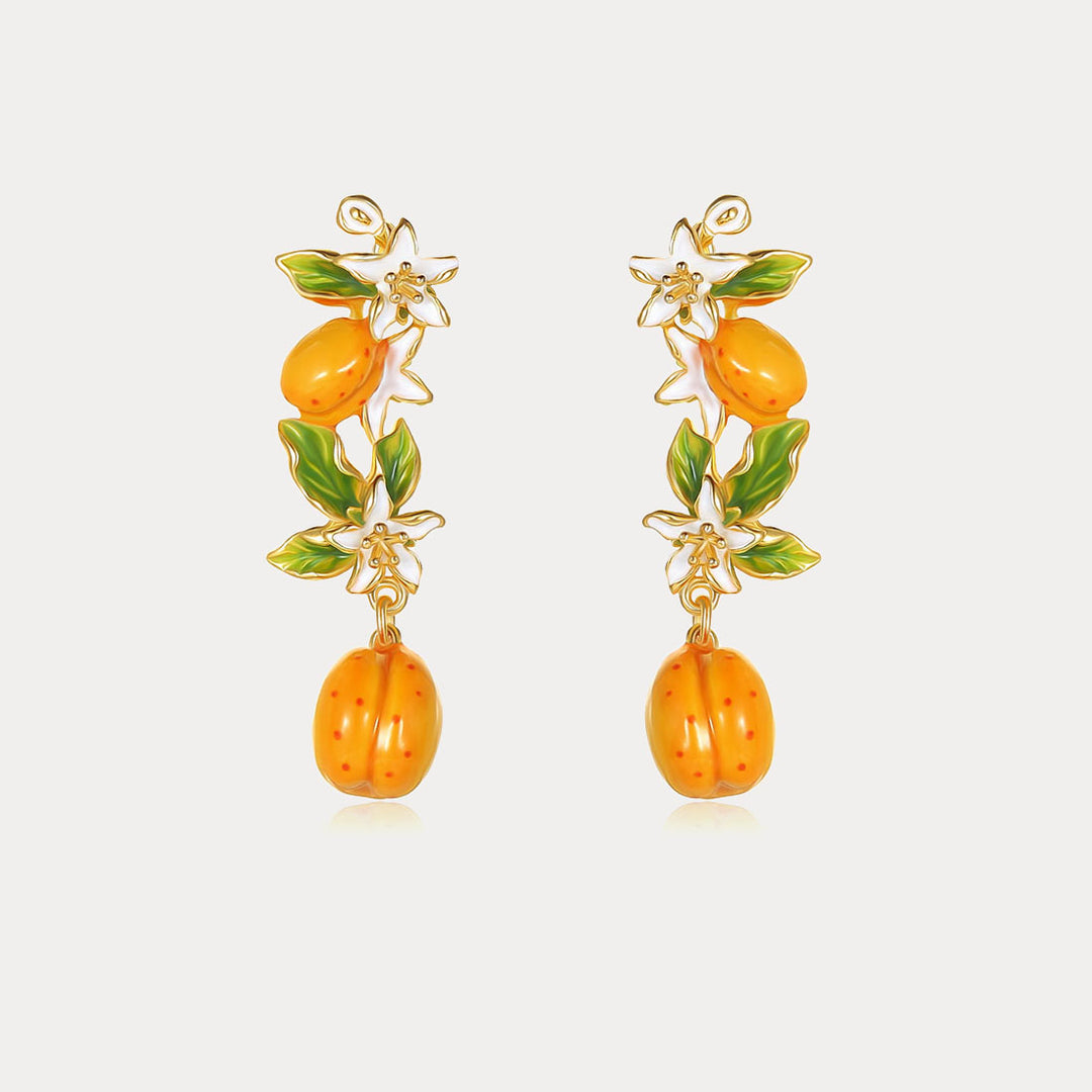 Golden Apricot Blossom Dangling Earrings