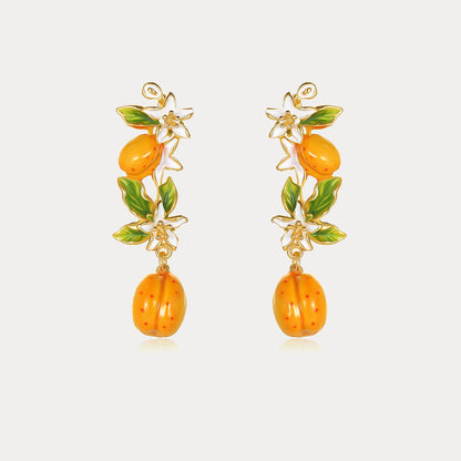 Golden Apricot Blossom Dangling Earrings